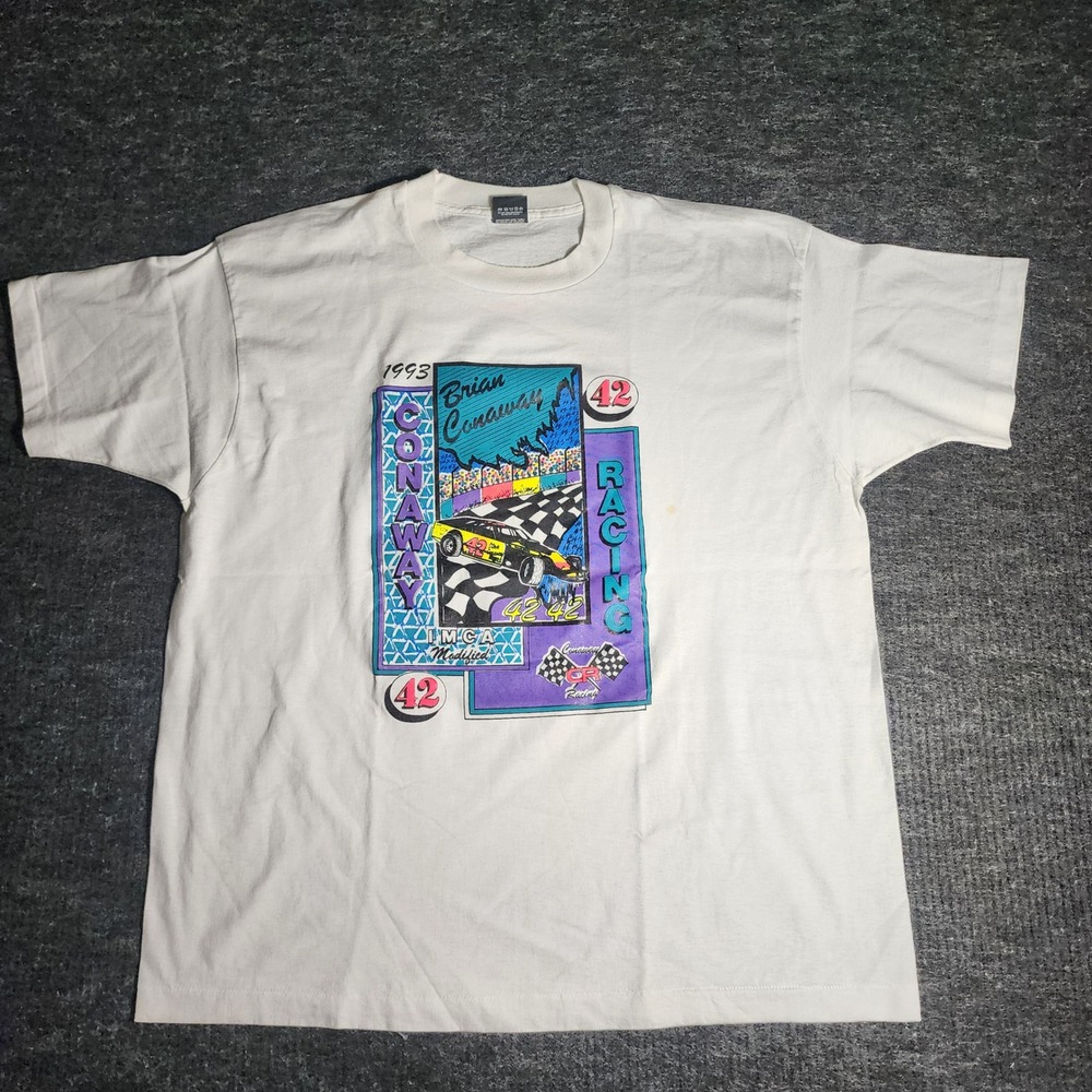 Vintage 1993 Brian Conaway Racing T-Shirt XXL Screen Stars Single Stitch White